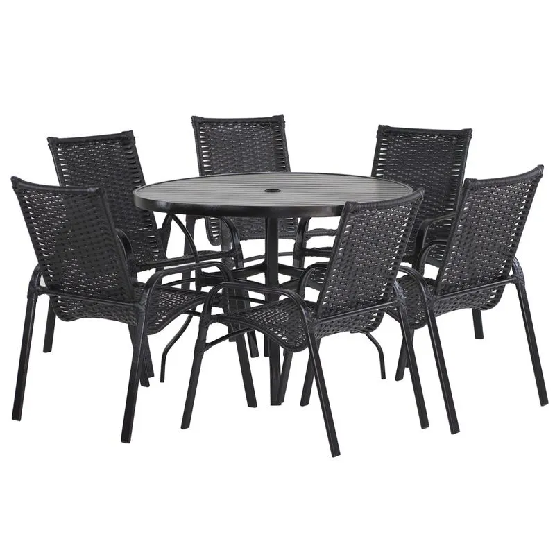 6 Cadeiras E Mesa 80cm Tampo Ripado AlumÃ nio Piscina Jardim para Ãrea Piscina e Jardim Trama Original Emily