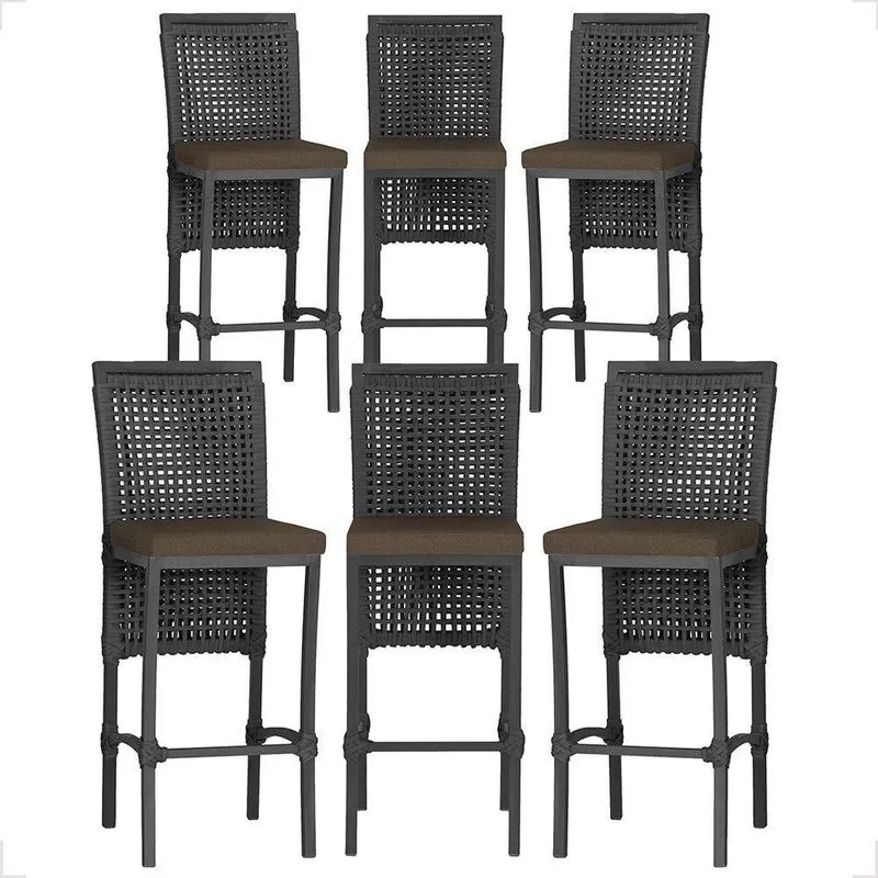 6 Banqueta Em Alumínio Roma Preta Corda Náutica Tecido 9 Preto