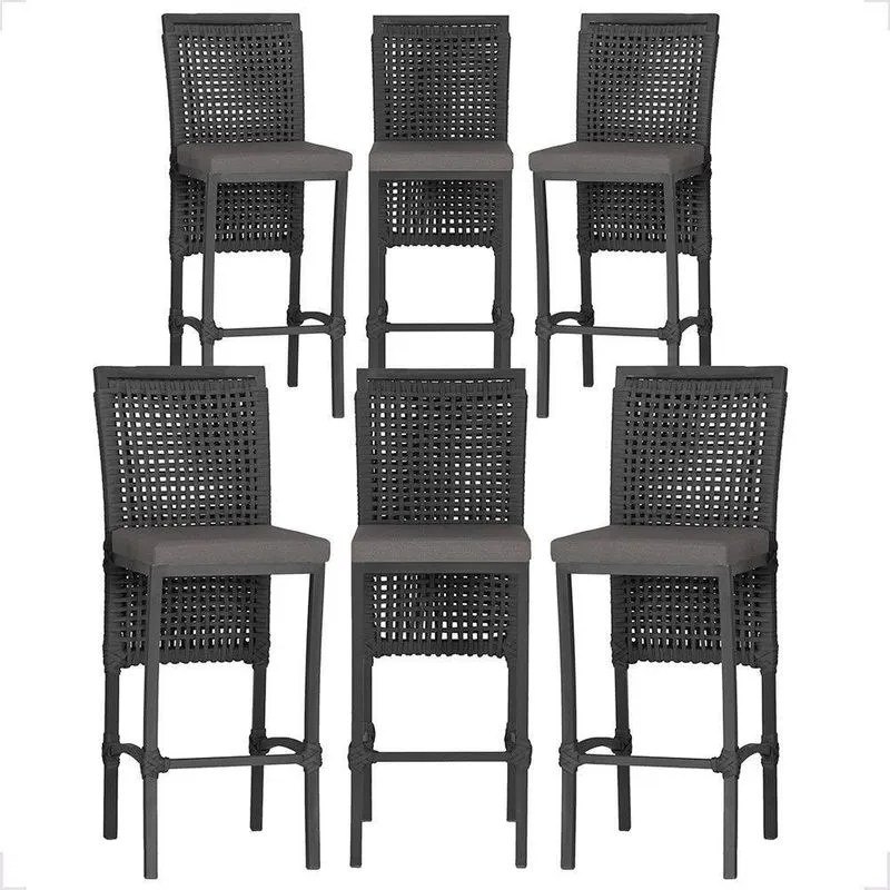 6 Banqueta Em Alumínio Roma Preta Corda Náutica Tecido 11 Preto