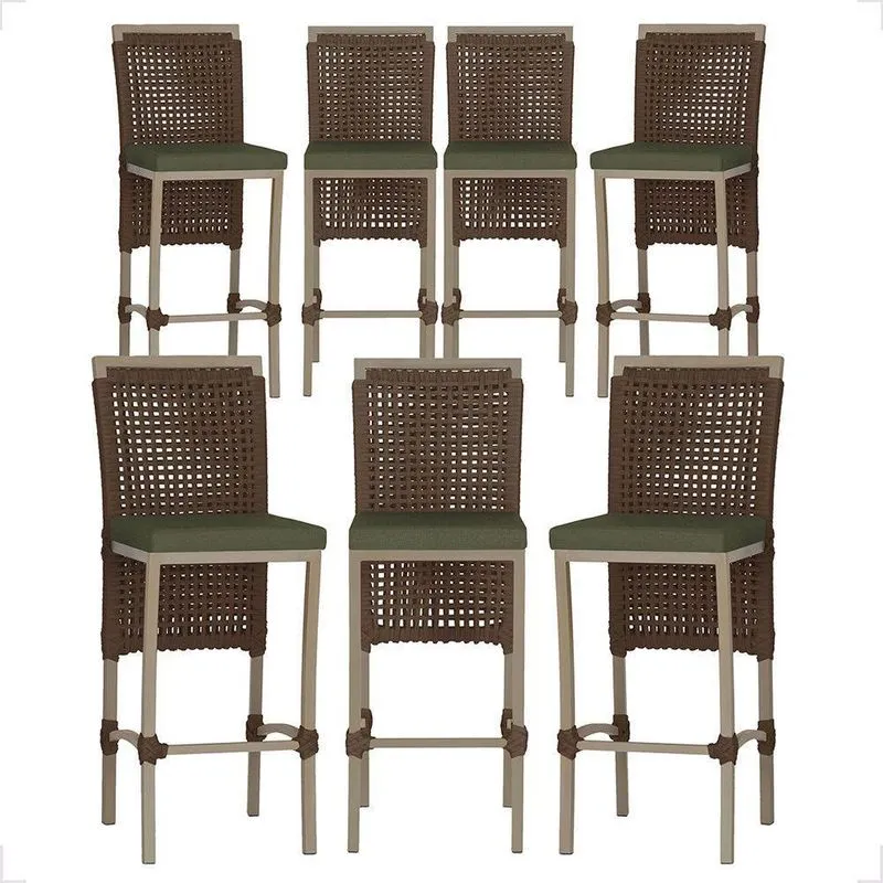 Kit 7 Banquetas Roma Tecido Alumínio Encosto Fixo Fendi Trama Original