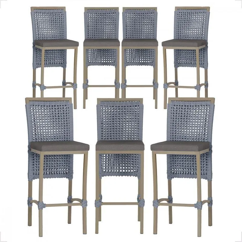 7 Banqueta Em Alumínio Roma Fendi Corda Náutica Tecido 11 Prata Unico