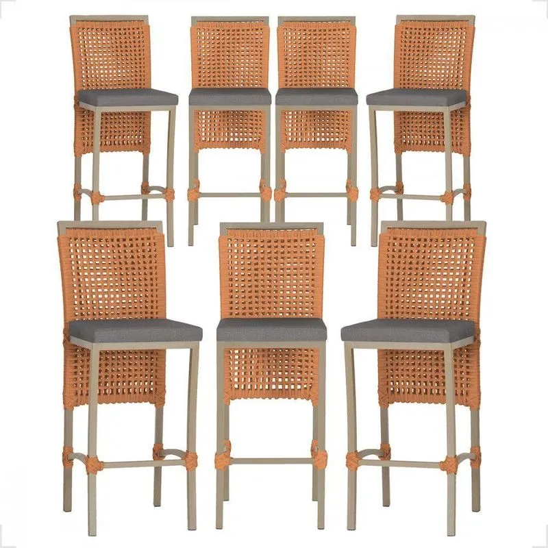7 Banqueta Em Alumínio Roma Fendi Corda Náutica Tecido 11 Terra Cota Unico