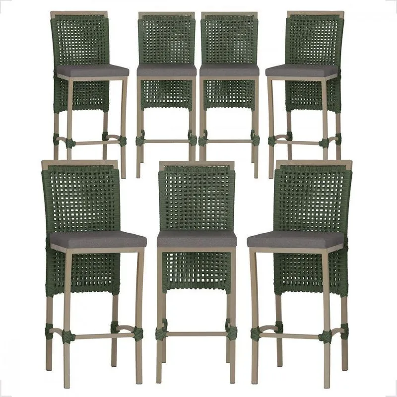 7 Banqueta Em Alumínio Roma Fendi Corda Náutica Tecido 11 Verde Unico