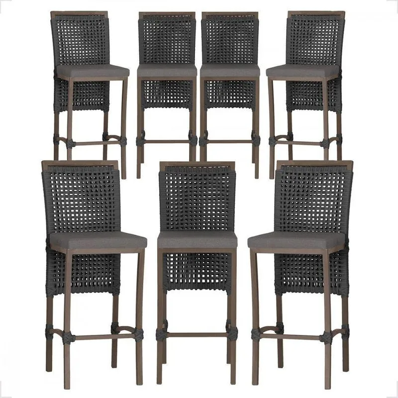 7 Banqueta Em Alumínio Roma Marrom Corda Náutica Tecido 11 Preta Unico