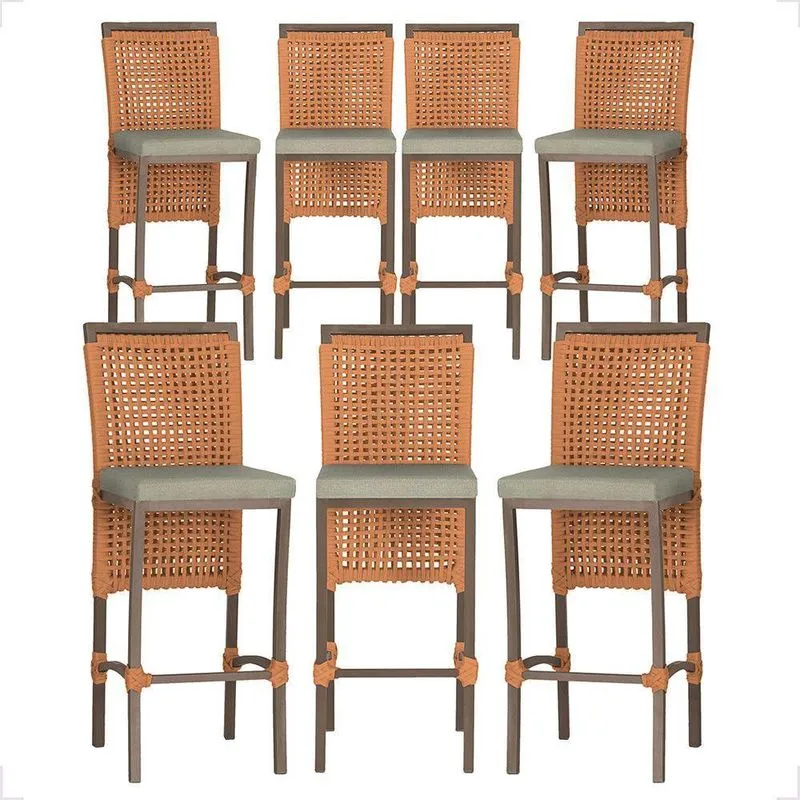 Kit 7 Banquetas Roma Alumínio Tecido Com Encosto Marrom Trama Original