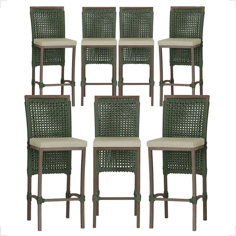 7 Banqueta Em Alumínio Roma Marrom Corda Náutica Tecido 7 Verde