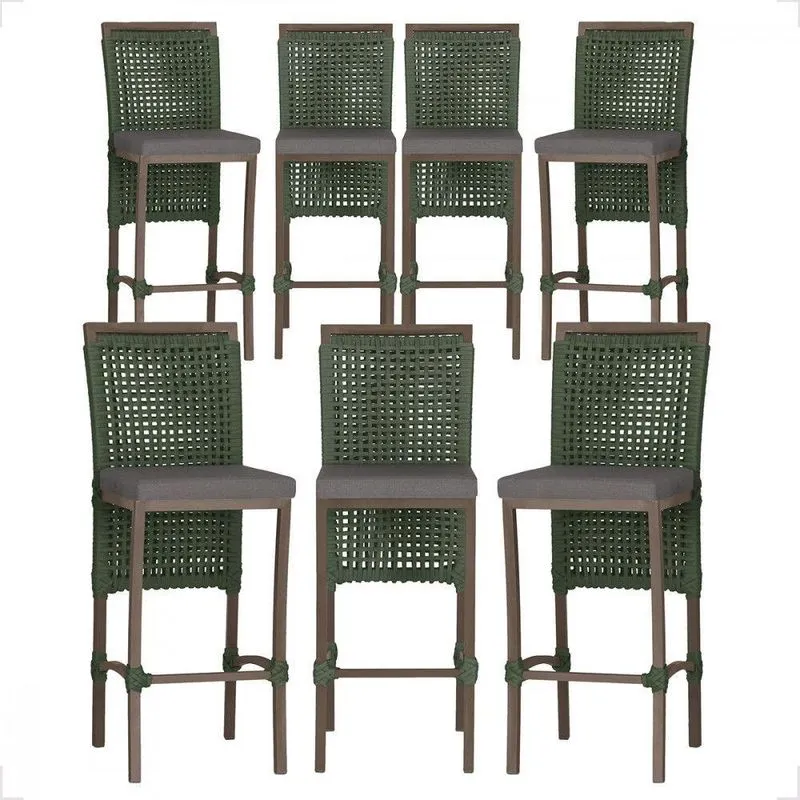 7 Banqueta Em Alumínio Roma Marrom Corda Náutica Tecido 11 Verde Unico