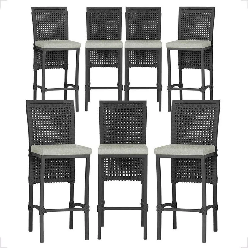 7 Banqueta Em Alumínio Roma Preta Corda Náutica Tecido 3 Preto