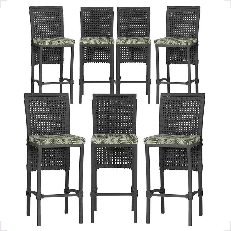 7 Banqueta Em Alumínio Roma Preta Corda Náutica Tecido 5 Preto