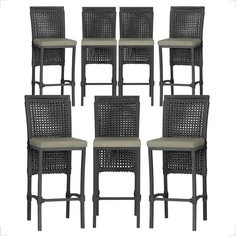 7 Banquetas Em Alumínio Roma Preta Corda Náutica Tecido 8 Preto