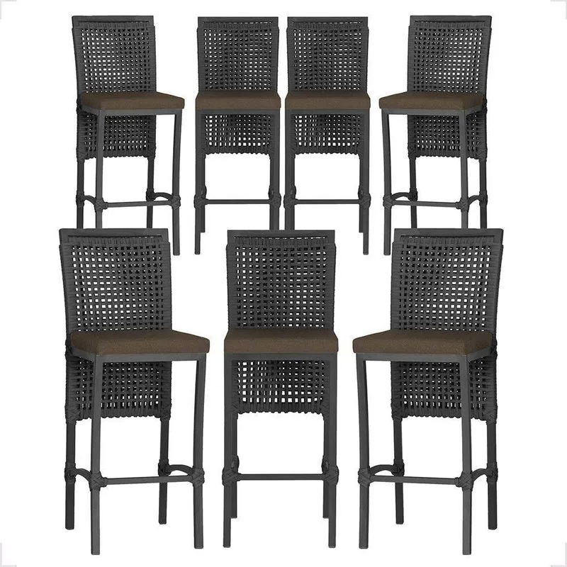 7 Banquetas Em Alumínio Roma Preta Corda Náutica Tecido 9 Preto