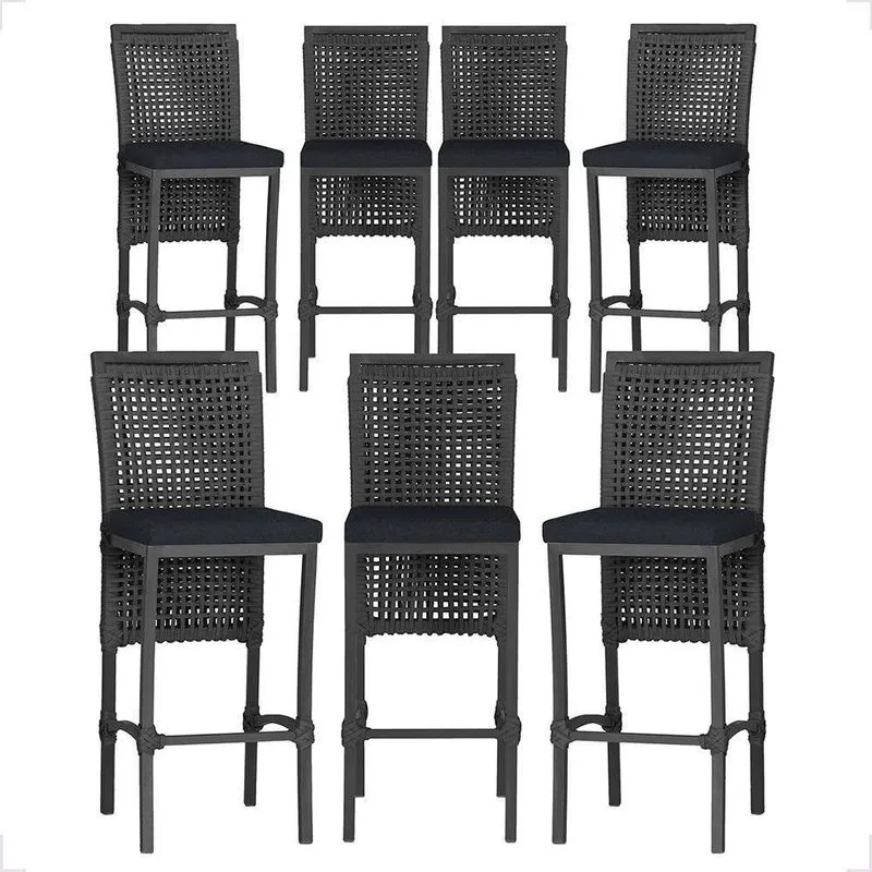 7 Banquetas Em Alumínio Roma Preta Corda Náutica Tecido 12 Preto