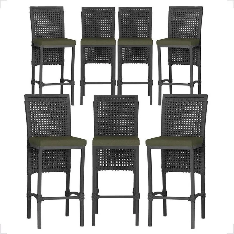7 Banquetas Em Alumínio Roma Preta Corda Náutica Tecido 13 Preto