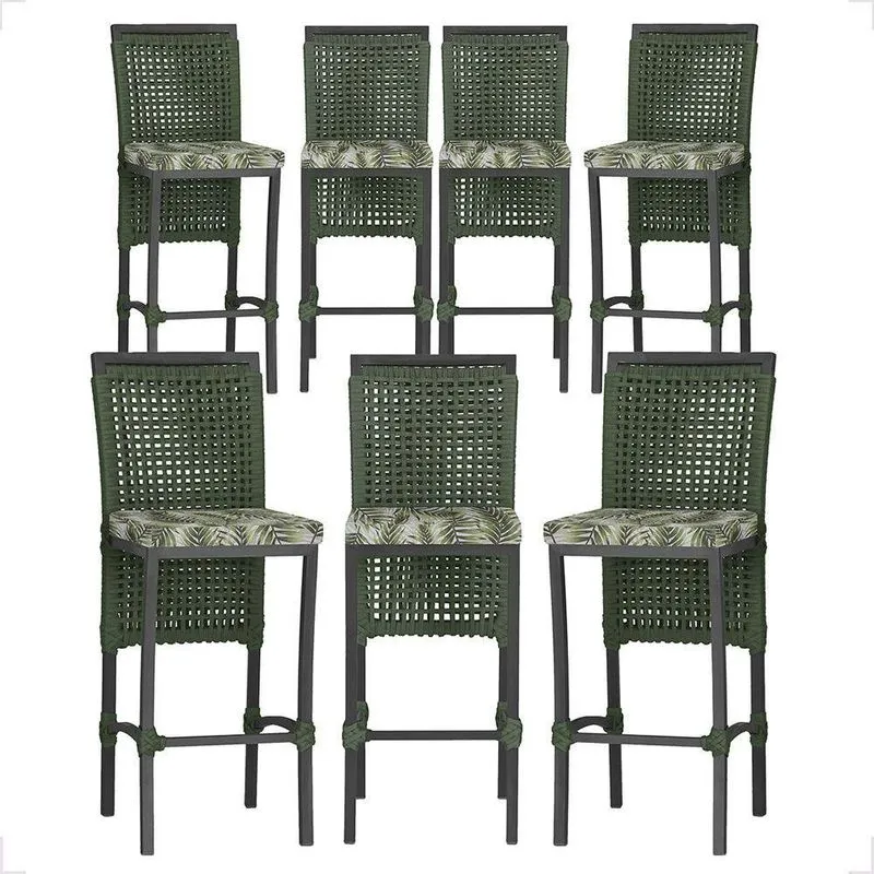 7 Banqueta Em Alumínio Roma Preta Corda Náutica Tecido 5 Verde