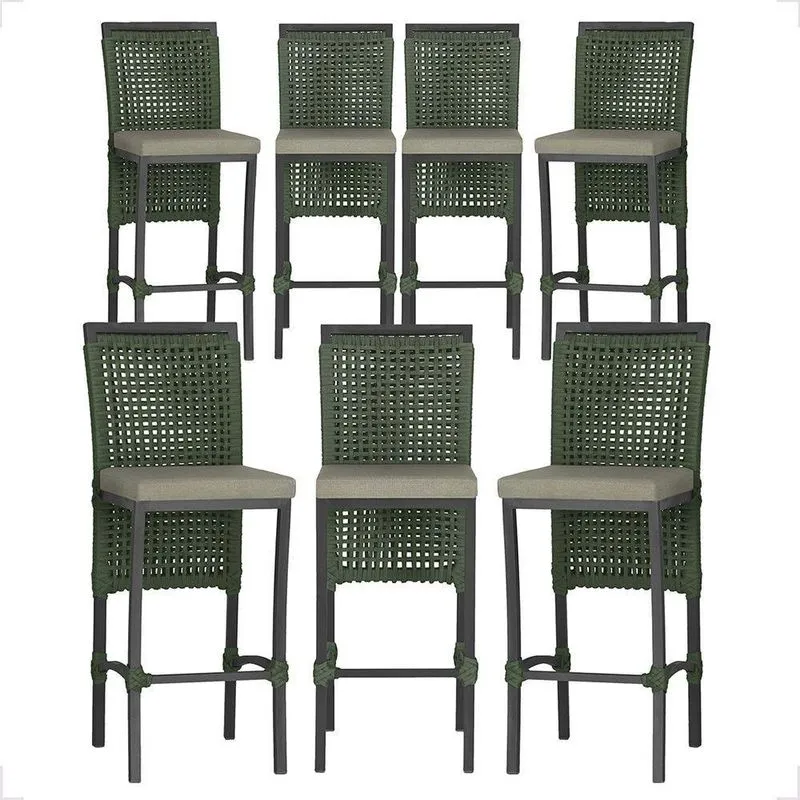 7 Banquetas Em Alumínio Roma Preta Corda Náutica Tecido 8 Verde