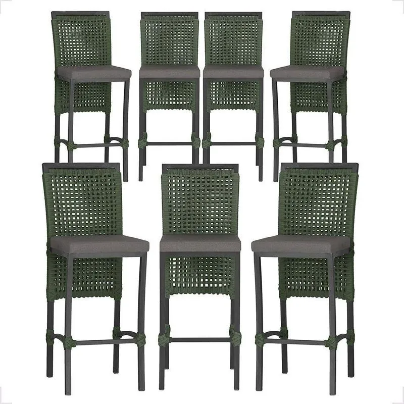 7 Banquetas Em Alumínio Roma Preta Corda Náutica Tecido 11 Verde