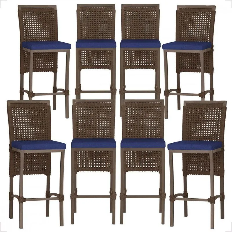 8 Banqueta Em Alumínio Roma Marrom Corda Náutica Tecido 10 Marrom Unico