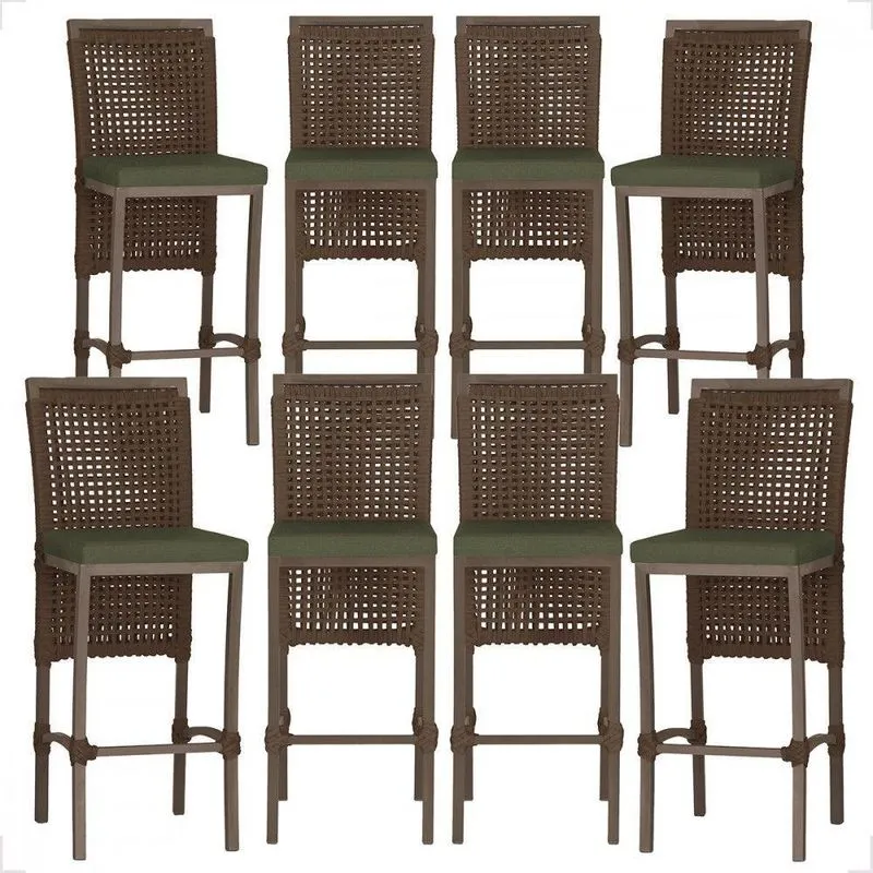 8 Banqueta Em Alumínio Roma Marrom Corda Náutica Tecido 13 Marrom Unico