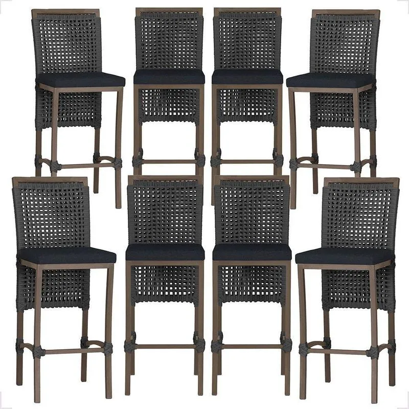 Kit 8 Banquetas Roma Alumínio Tecido Encosto Fixo Marrom Trama Original