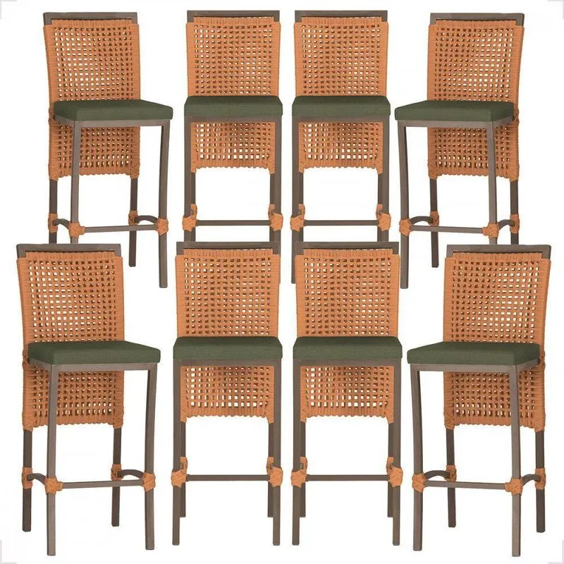 8 Banqueta Em Alumínio Roma Marrom Corda Náutica Tecido 13 Terra Cota Unico