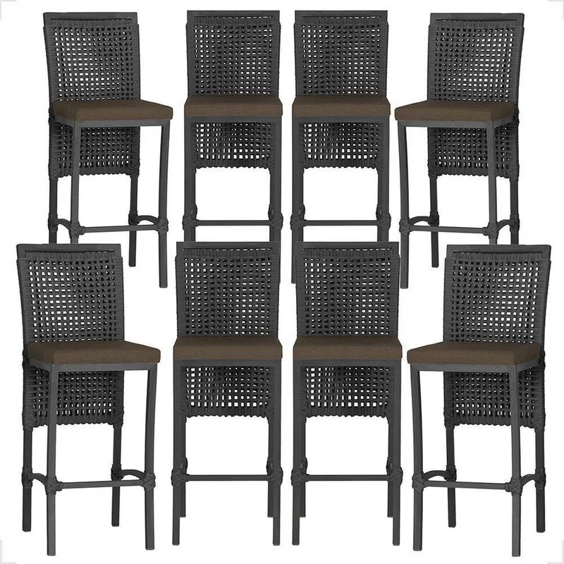 8 Banquetas Em Alumínio Roma Preta Corda Náutica Tecido 9 Preto