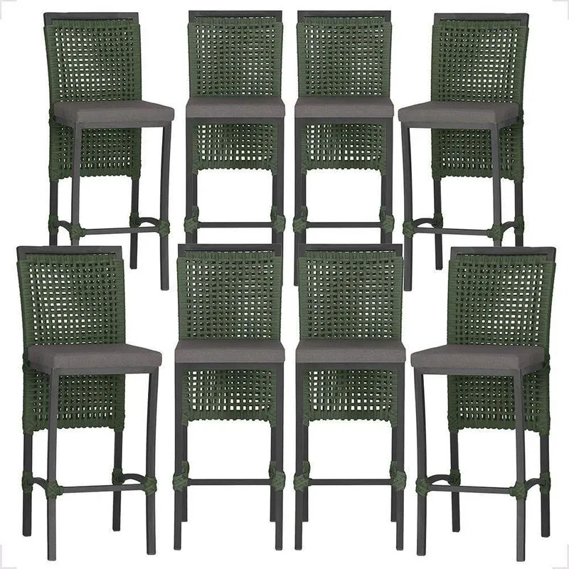 8 Banquetas Em Alumínio Roma Preta Corda Náutica Tecido 11 Verde