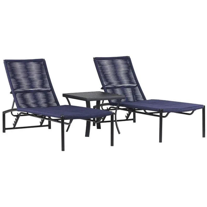 2 Espreguiçadeiras Corda Náutica Mesa Piscina Jardim Prata