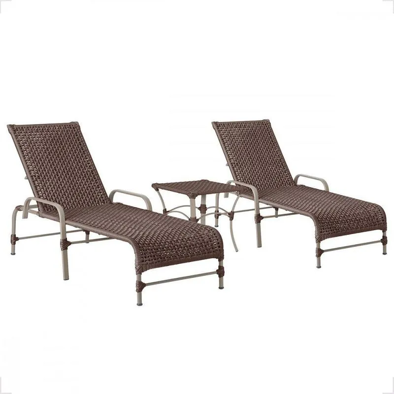 2 Espreguiçadeira Catar E 1 Mesa Garden Cor Fendi Marrom