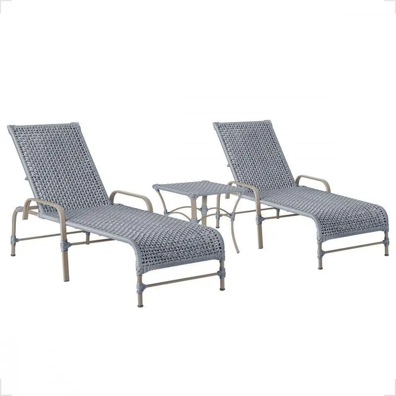 2 Espreguiçadeira Catar E 1 Mesa Garden Cor Fendi Prata