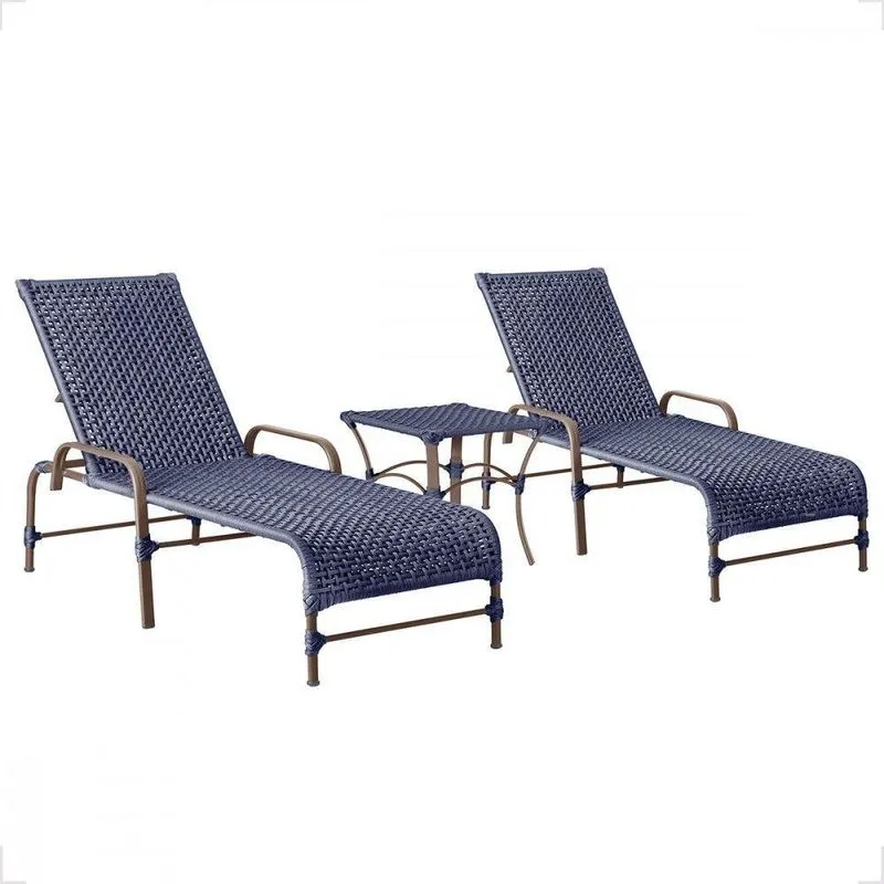 2 Espreguiçadeira Catar E 1 Mesa Garden Cor Marrom Azul