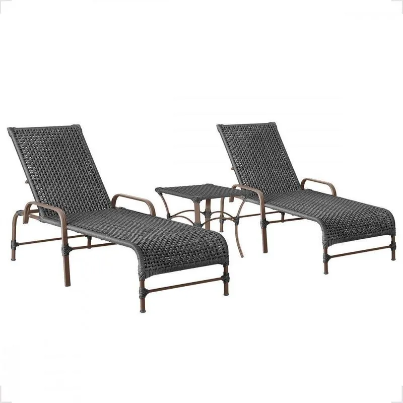 2 Espreguiçadeira Catar E 1 Mesa Garden Cor Marrom Preto