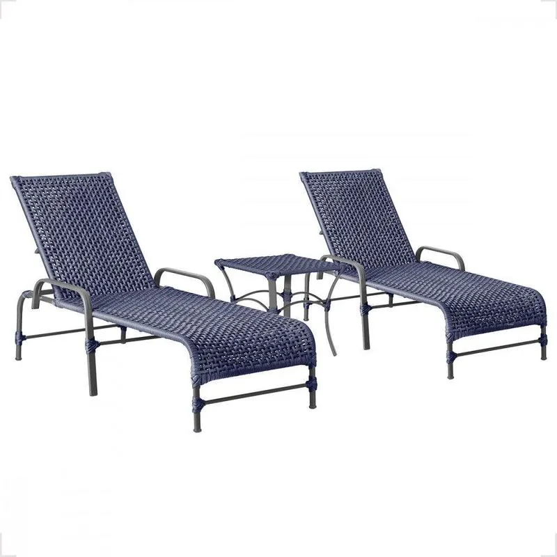 2 Espreguiçadeira Catar E 1 Mesa Garden Cor Preta Azul