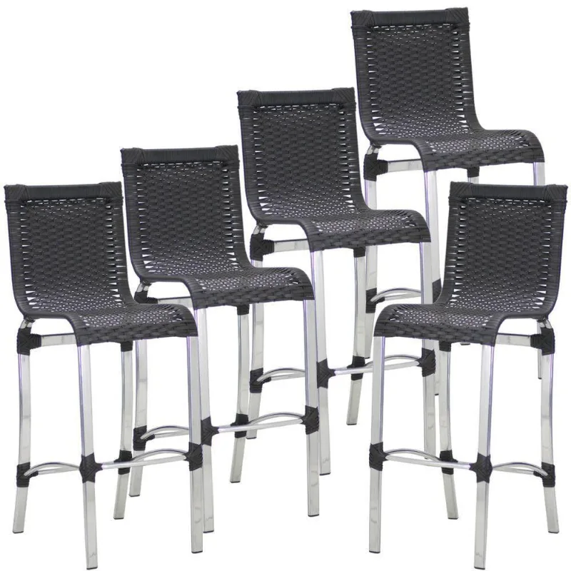 5 Banquetas Alta Haiti Alumínio Fibra Cozinha Balcão Edícula Preto
