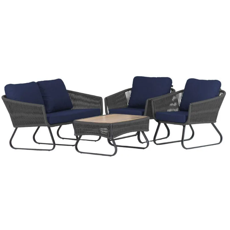 Conjunto Poltronas, Namoradeira E Mesa Milão Trama Original Preto
