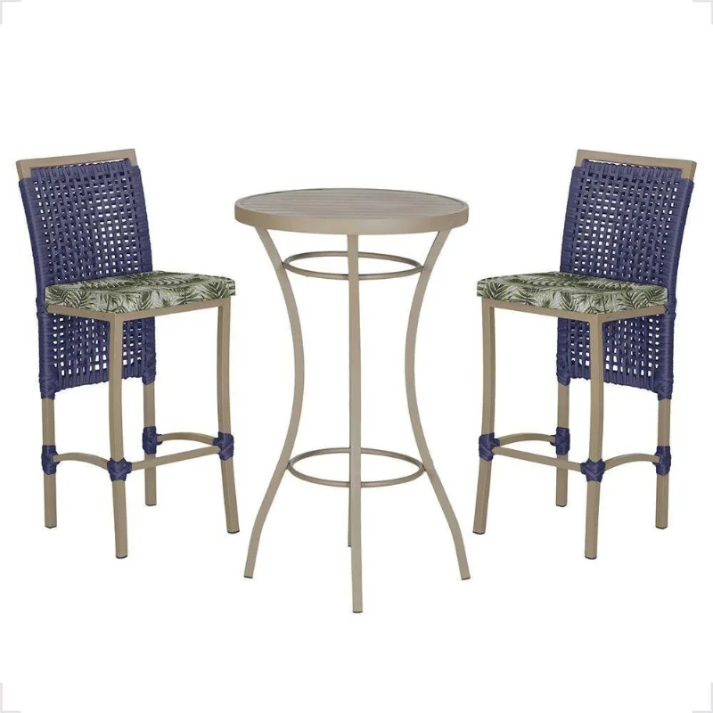 Mesa Bistrô 2 Banquetas Roma Corda Náutica Estofado 5 Trama Azul - Trama