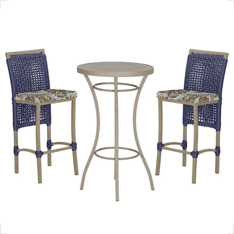 Mesa Bistrô E 2 Banquetas Roma Fendi Corda Estofado 5 Trama Azul - Trama