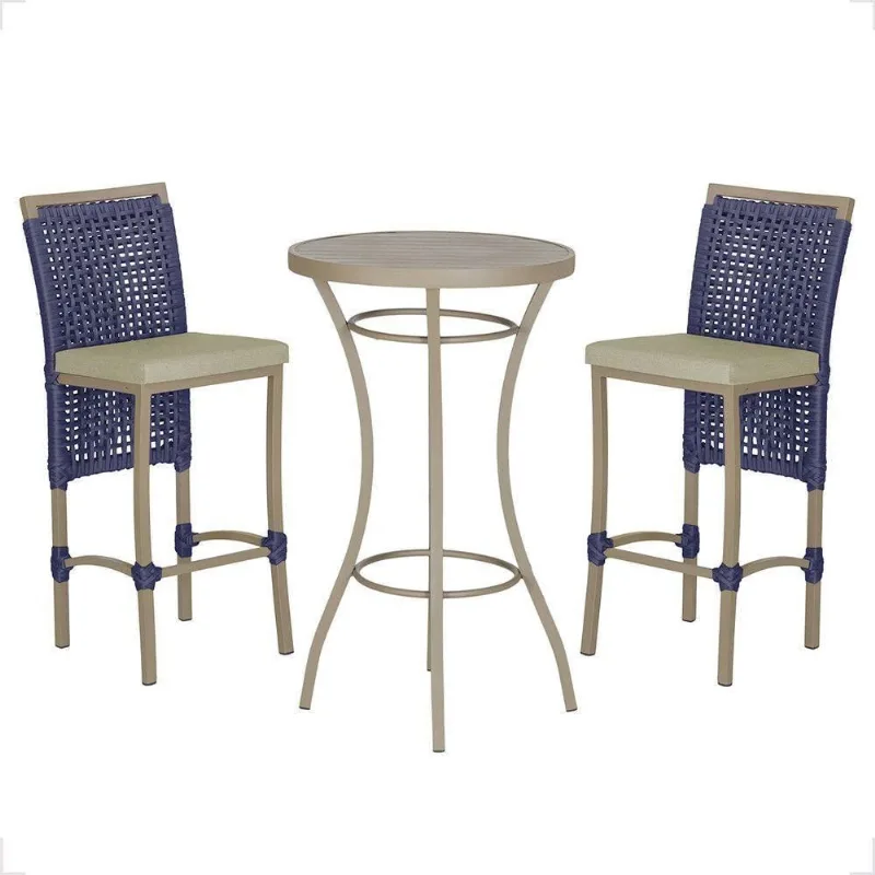 Mesa Bistrô E 2 Banquetas Roma Fendi Corda Estofado 7 Trama Azul - Trama