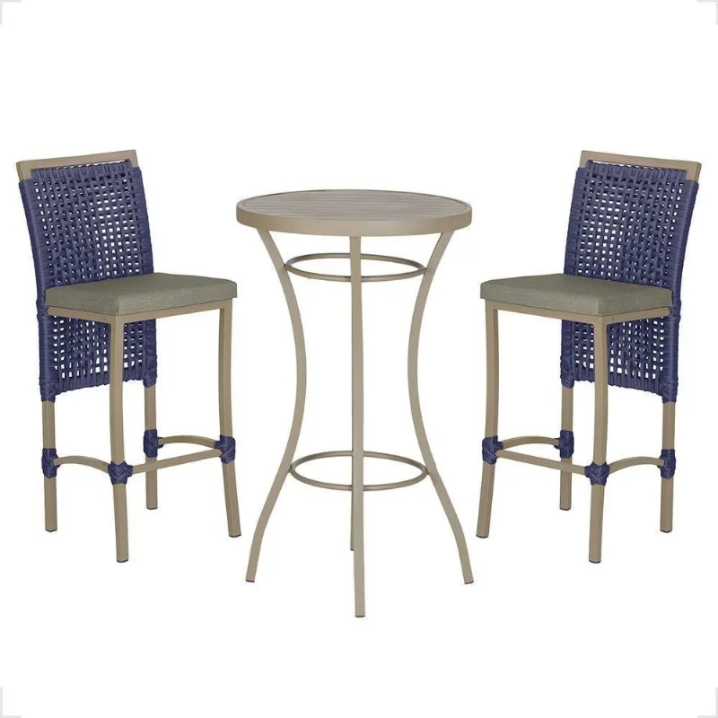 Mesa Bistrô E 2 Banquetas Roma Fendi Corda Estofado 7 Trama Azul