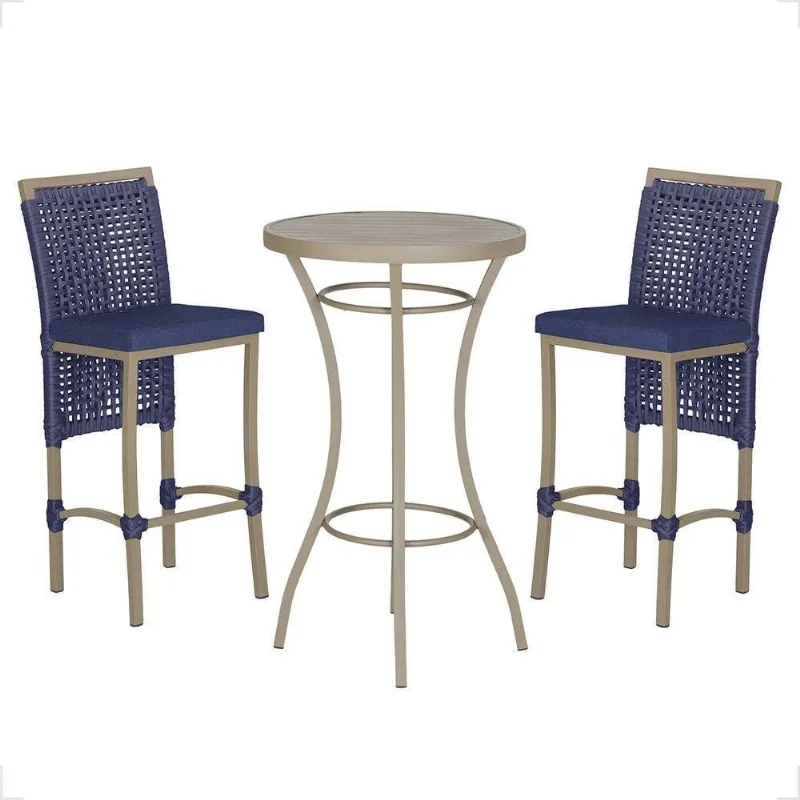 Mesa Bistrô E 2 Banquetas Roma Fendi Corda Estofado 10 Trama Azul - Trama
