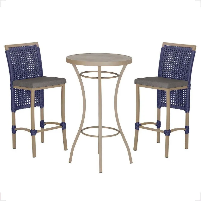 Mesa Bistro E 2 Banquetas Roma Fendi Corda Náutica 11 Azul - Trama