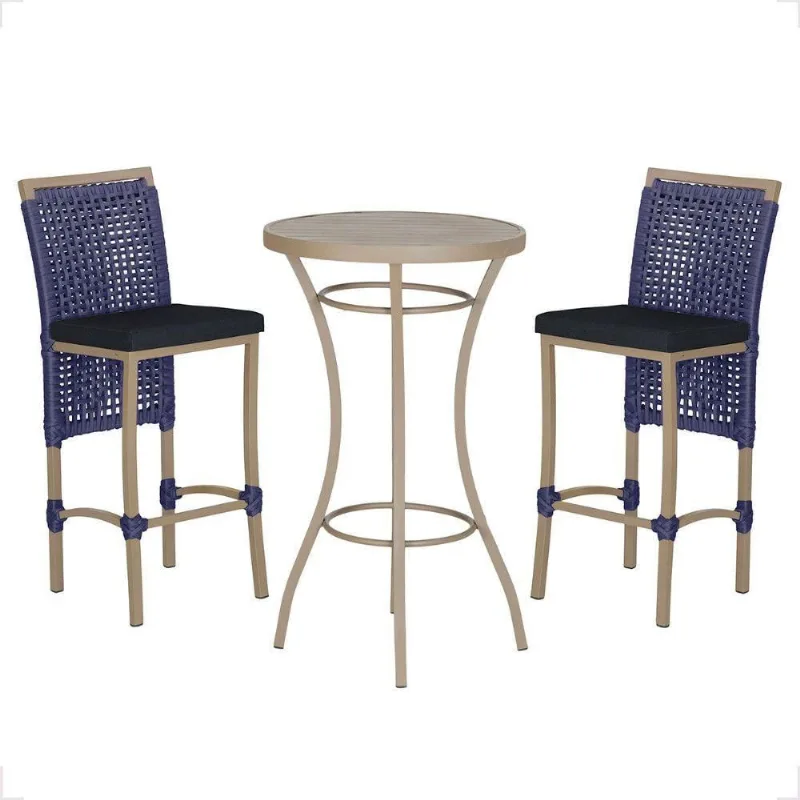 Mesa Bistro E 2 Banquetas Roma Fendi Corda Náutica 12 Azul - Trama