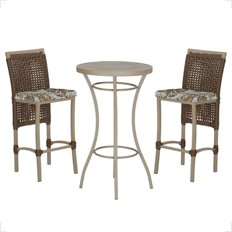 Mesa Bistrô E 2 Banquetas Roma Fendi Corda Estofado 5 Trama Marrom - Trama