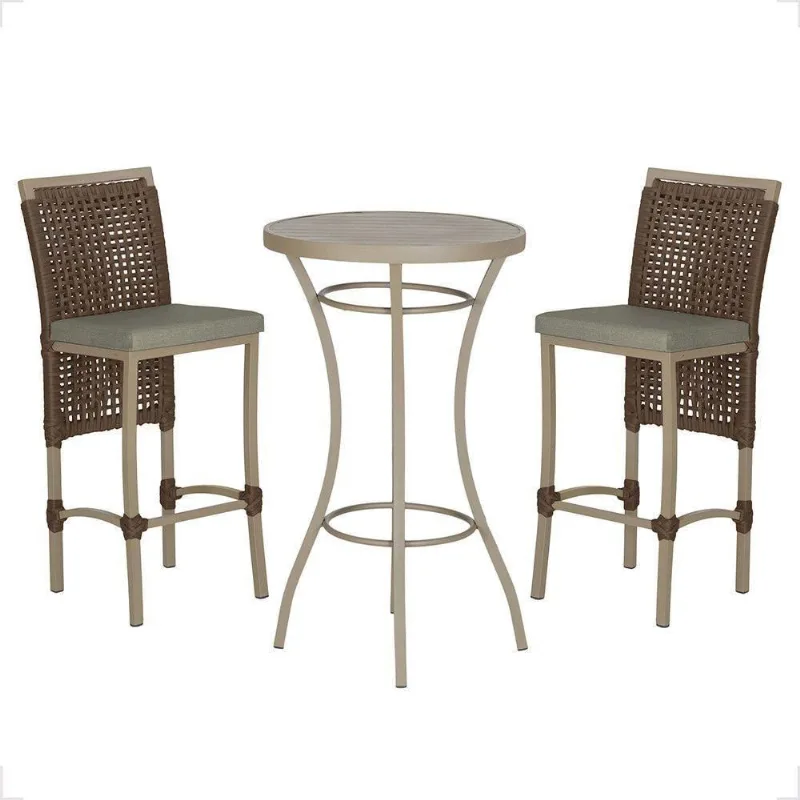 Mesa Bistrô E 2 Banquetas Roma Fendi Corda Estofado 7 Trama Marrom - Trama