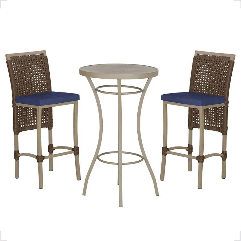 Mesa Bistrô E 2 Banquetas Roma Fendi Corda Estofado 10 Trama Marrom - Trama