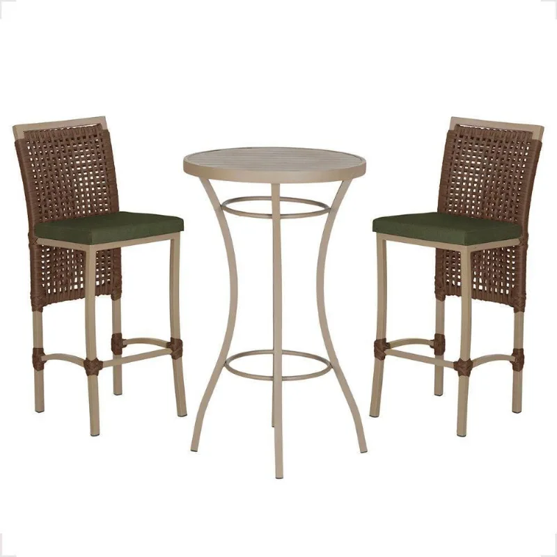 Mesa Bistro E 2 Banquetas Roma Fendi Corda Náutica 13 Marrom - Trama