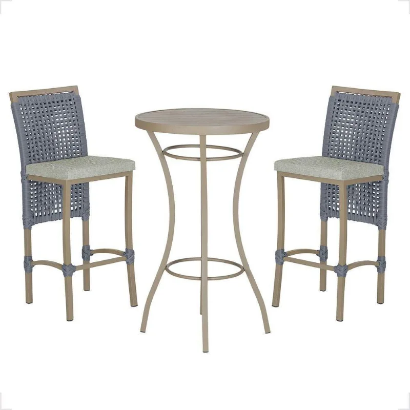 Mesa Bistrô 2 Banquetas Roma Fendi Corda Náutica 3 Trama Prata - Trama