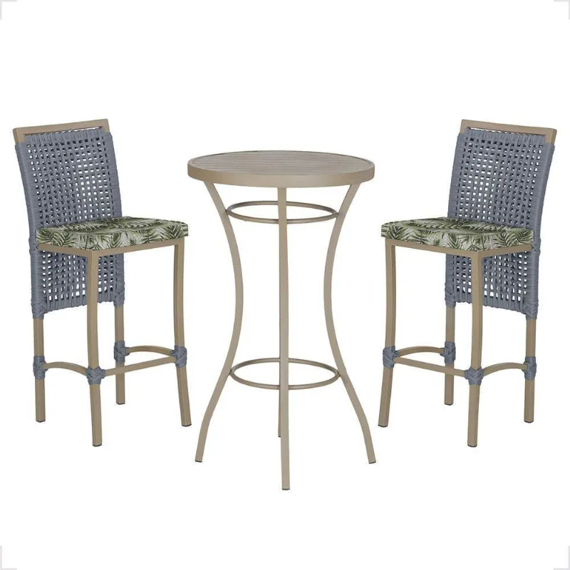 Mesa Bistrô 2 Banquetas Roma Corda Náutica Estofado 5 Trama Prata - Trama