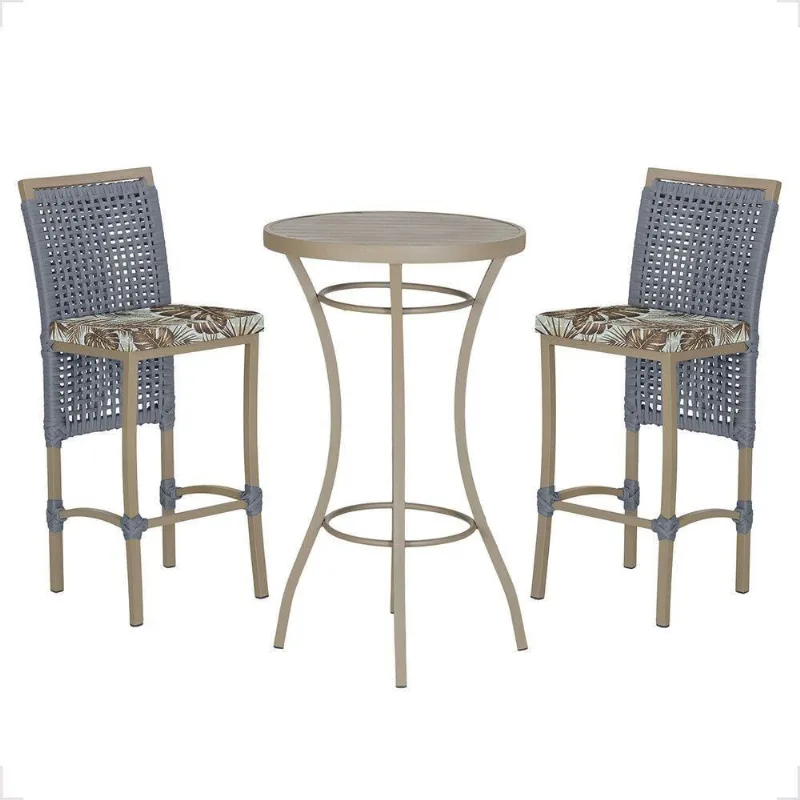 Mesa Bistrô E 2 Banquetas Roma Fendi Corda Estofado 5 Trama Prata - Trama