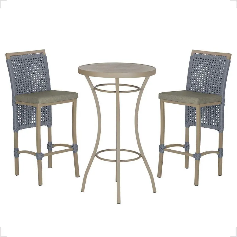 Mesa Bistrô E 2 Banquetas Roma Fendi Corda Estofado 7 Trama Prata