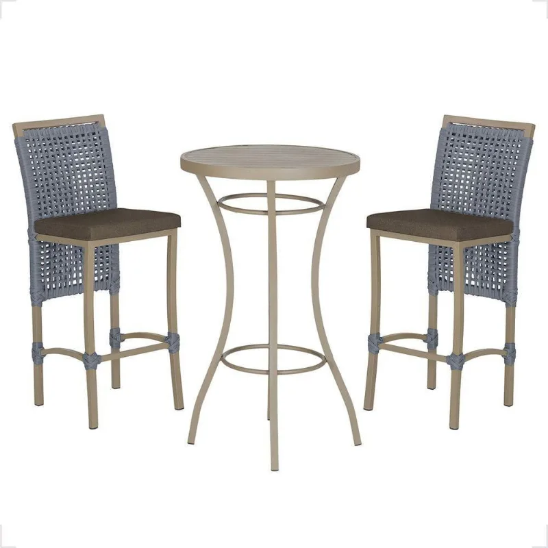 Mesa Bistrô E 2 Banquetas Roma Fendi Corda Estofado 9 Trama Prata - Trama